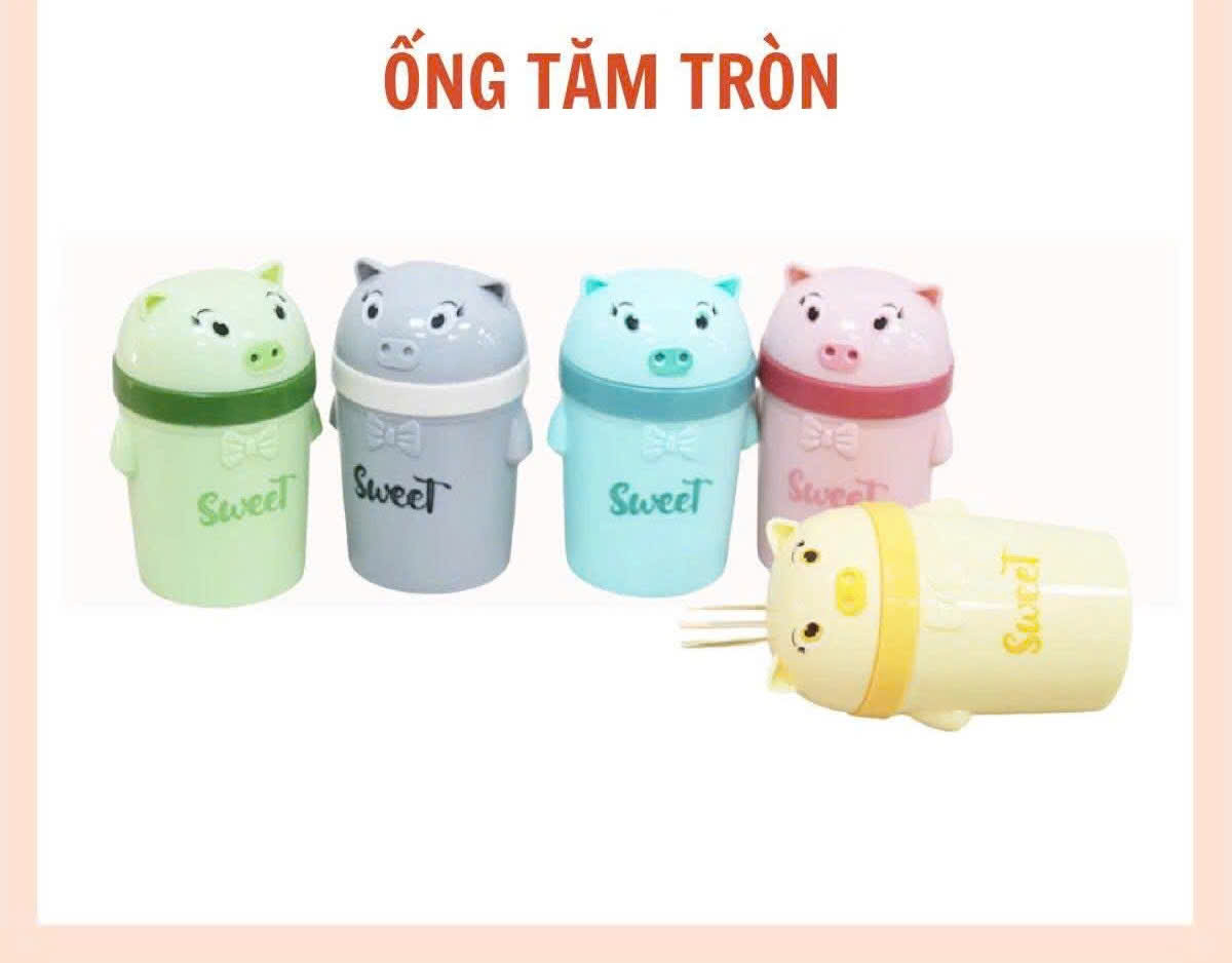 Ống Đựng Tăm Tròn Hình Heo Dễ Thương