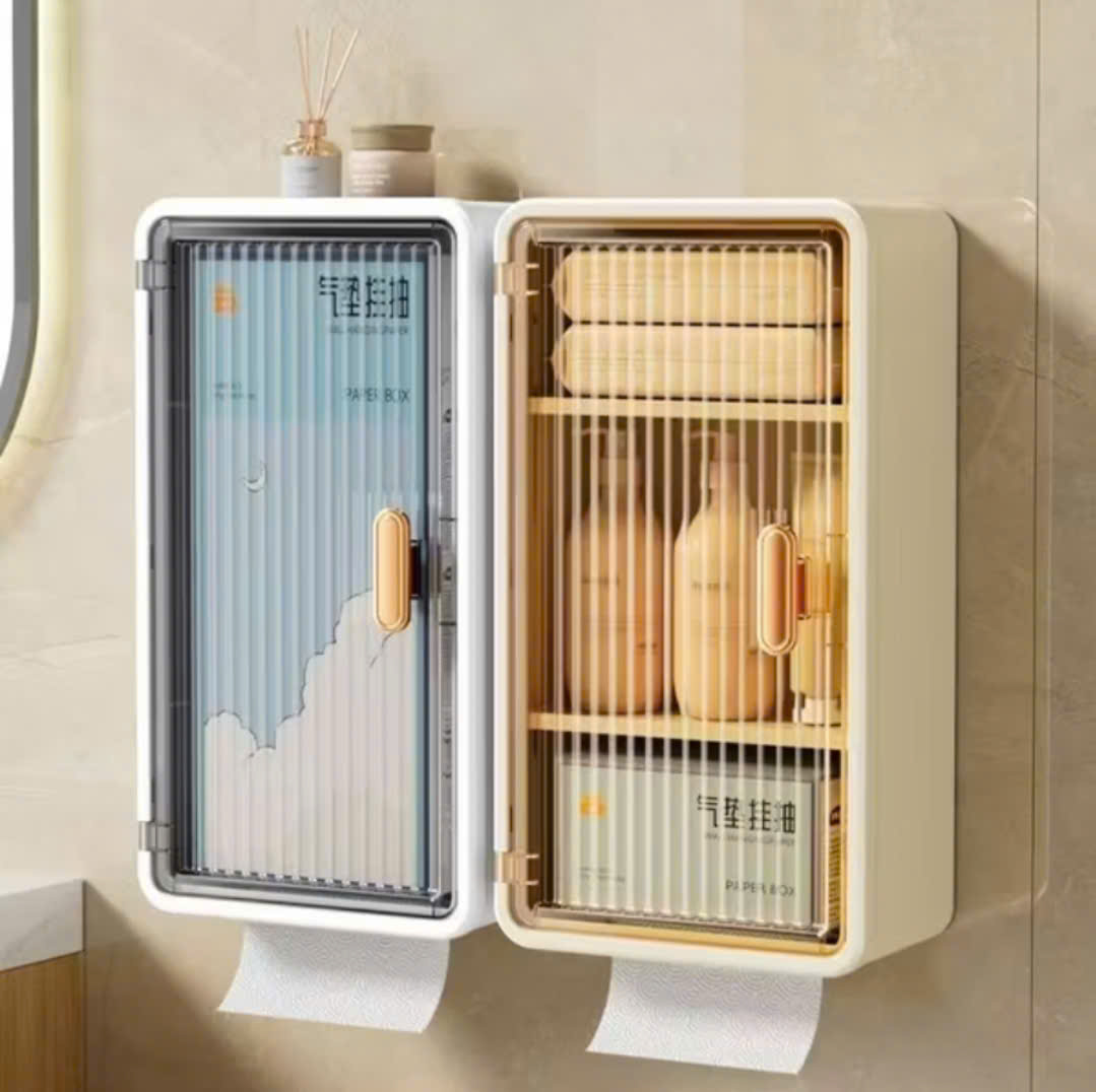 Hộp đựng đồ nhà tắm 3 tầng đa năng, Hộp Chứa Giấy Chia Ngăn Dán Tường Thích Hợp Cho Không Gian Nhỏ
