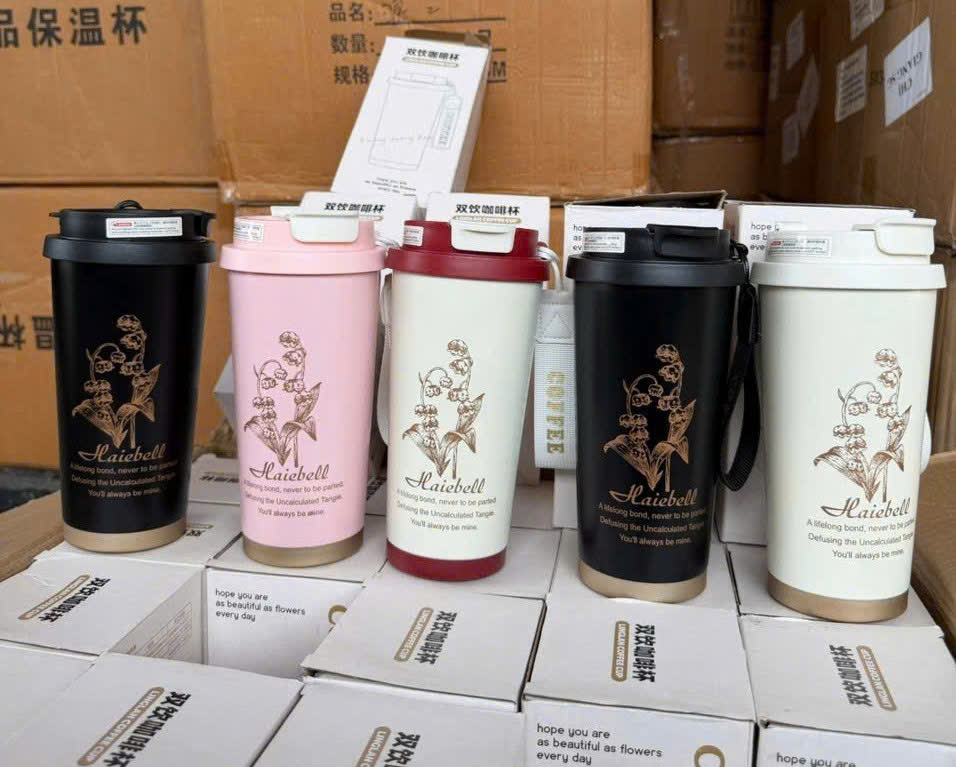 Ly Giữ Nhiệt Hoa Lyly 500ml Có Dây Cầm
