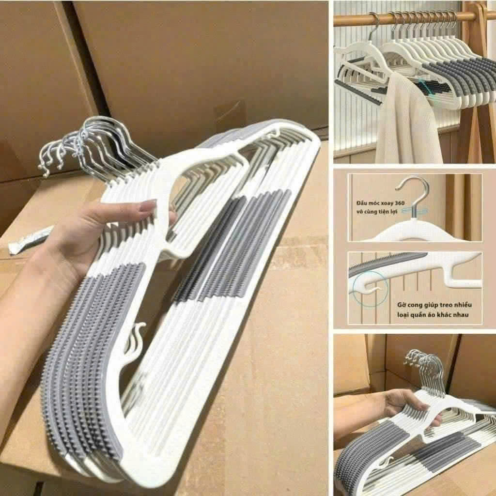SET 10 MÓC TREO QUẦN ÁO CHỐNG TRƯỢT Inox bọc nhựa.
