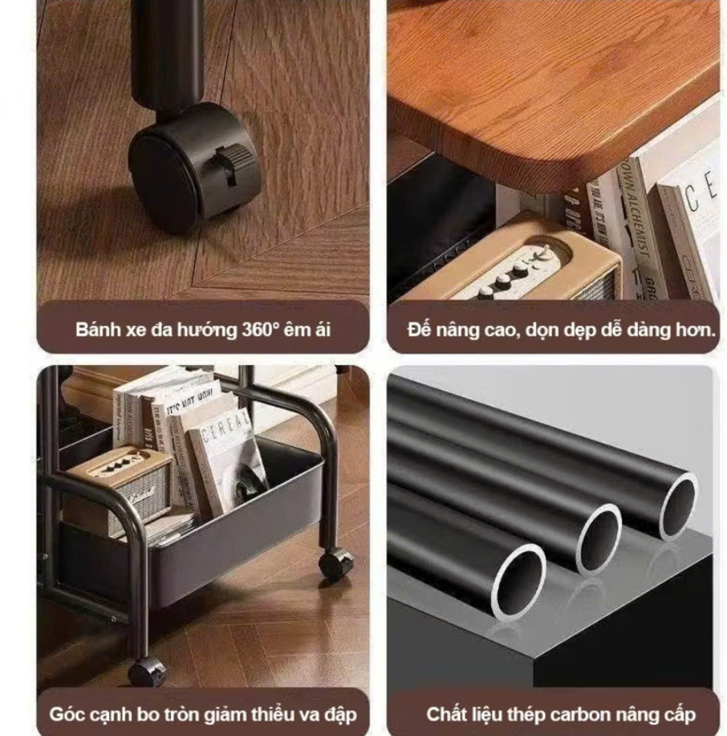Kệ Xe Đẩy 3 Tầng Bánh Xe Có Bàn Nhỏ HÀNG VIỆT