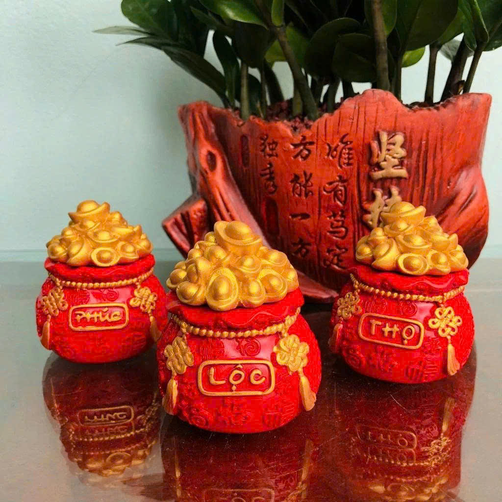 SET 3 Hũ Đựng Muối Gạo Chữ Phúc ,Lộc ,Thọ Trang Trí Ban Tho Than Tai Tho Địa