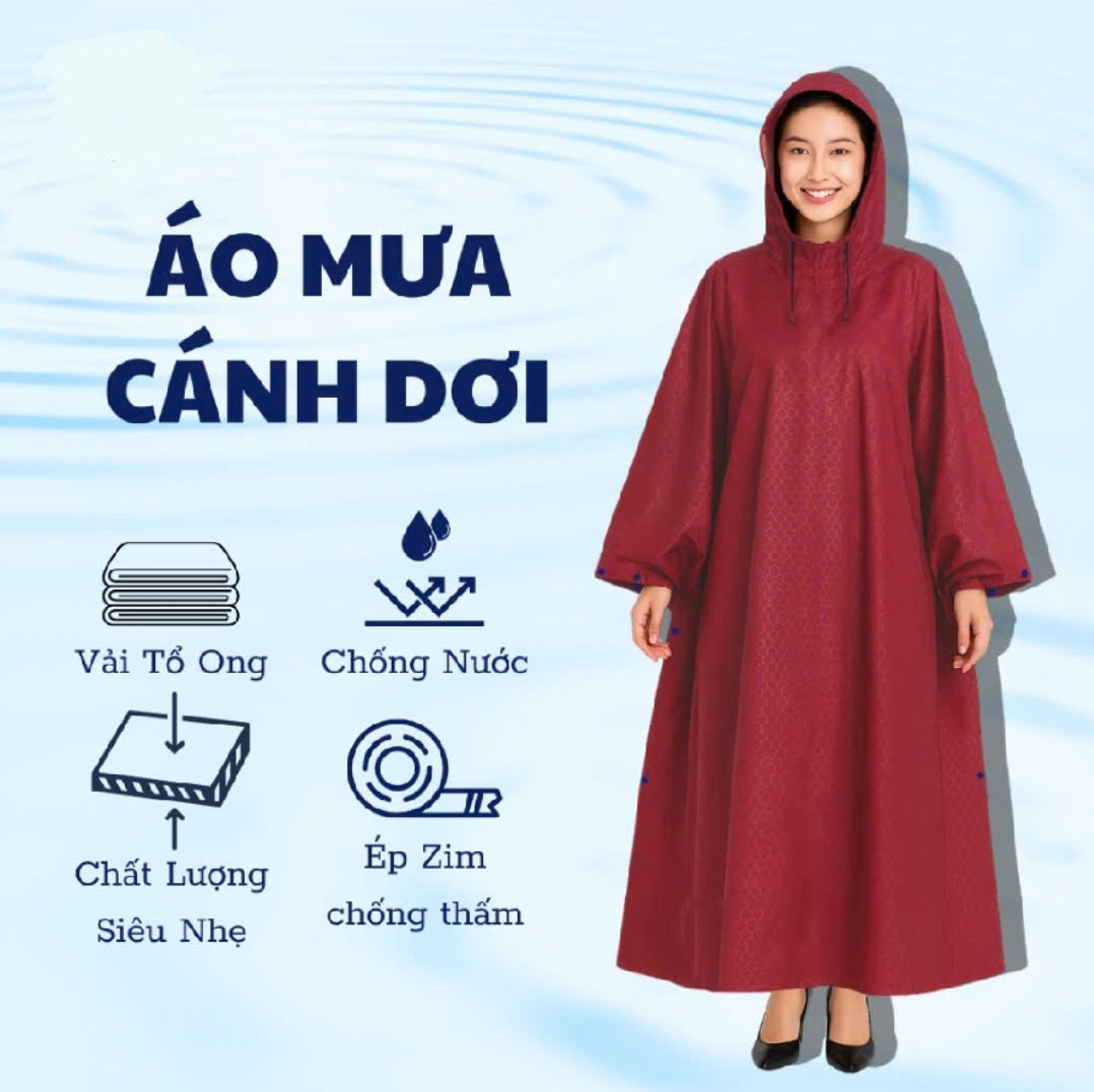 Áo Mưa Cánh Dơi Che Phủ Toàn Thân Vải Polyester Vân Tổ Ong