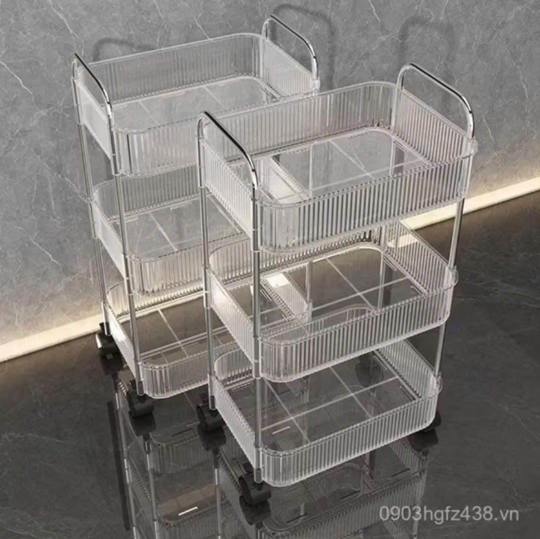KỆ NHỰA 3 TẦNG TRONG SUỐT CÓ BÁNH XE