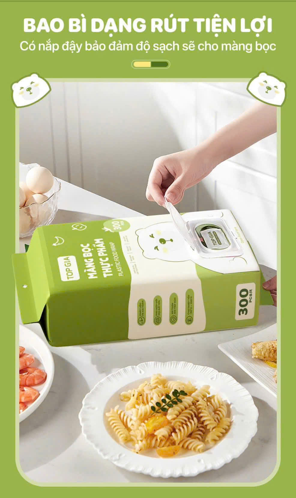 Màng bọc thực phẩm TOPGIA 300 tờ dạng treo siêu tiện lợi