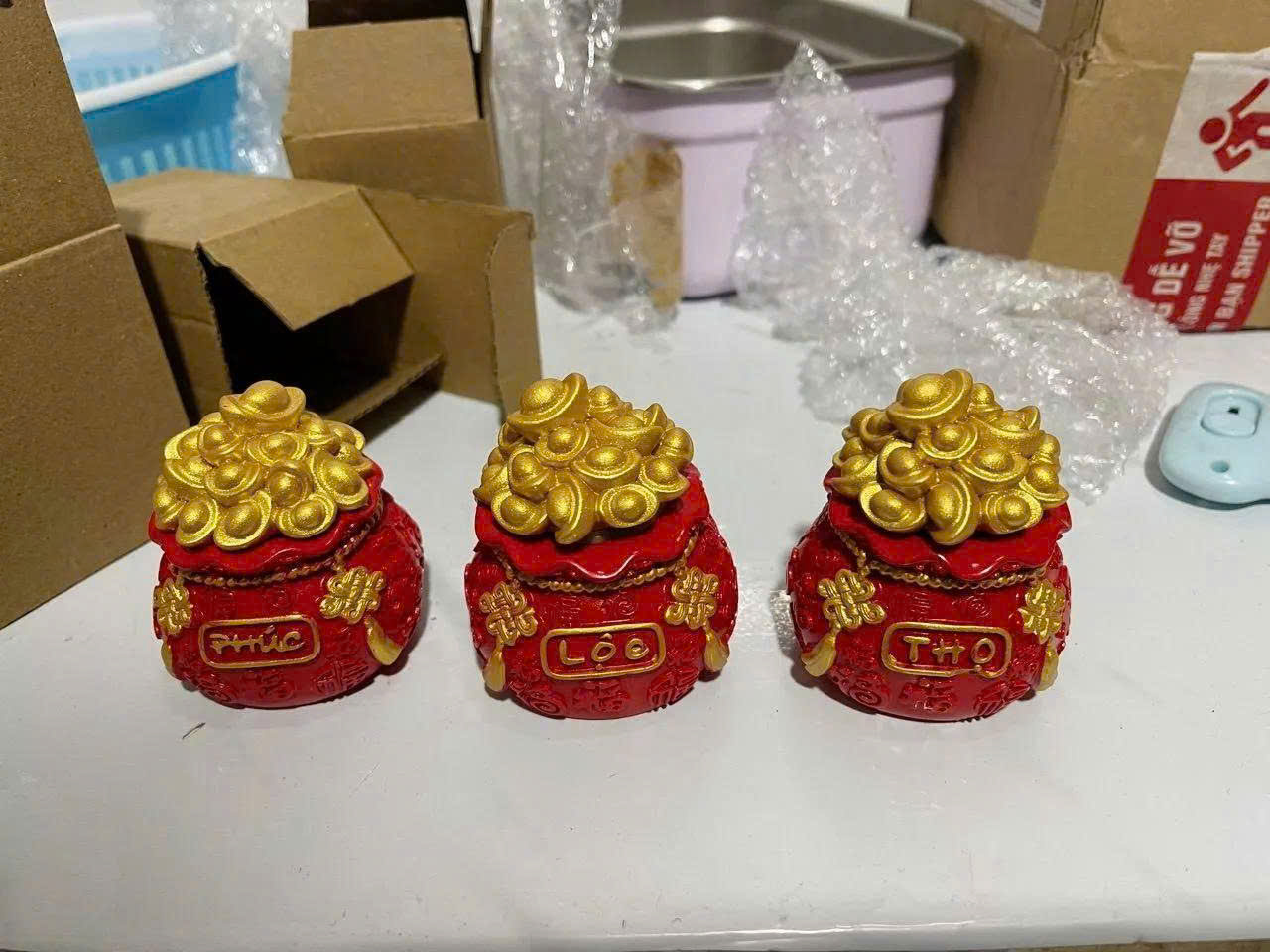 SET 3 Hũ Đựng Muối Gạo Chữ Phúc ,Lộc ,Thọ Trang Trí Ban Tho Than Tai Tho Địa