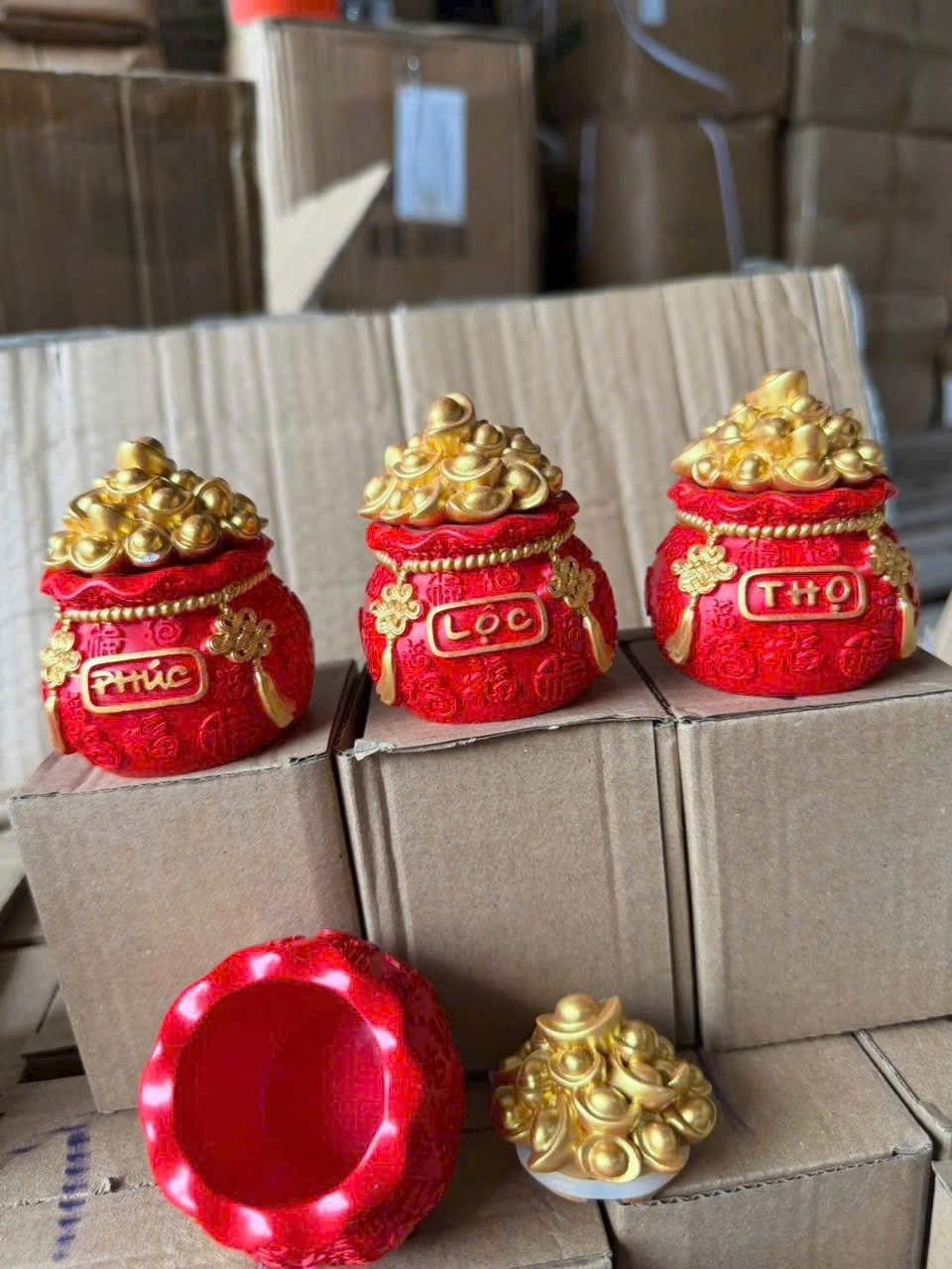 SET 3 Hũ Đựng Muối Gạo Chữ Phúc ,Lộc ,Thọ Trang Trí Ban Tho Than Tai Tho Địa