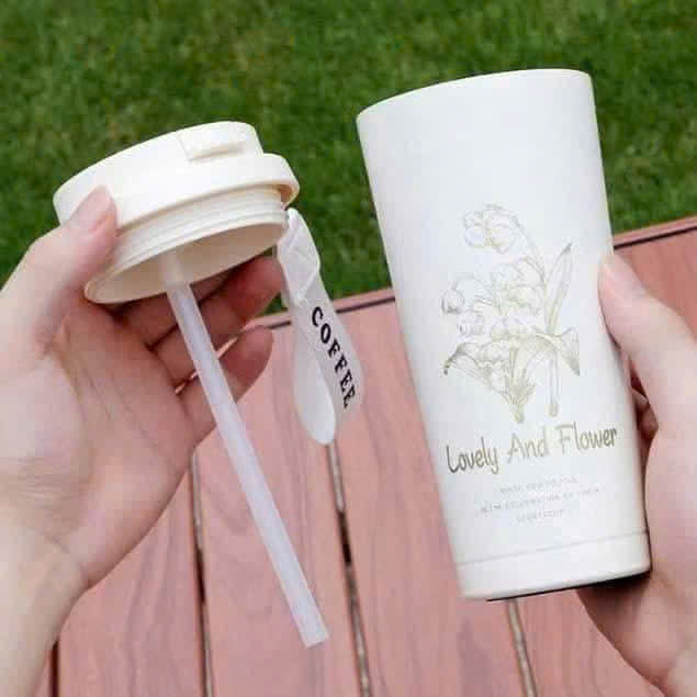 Ly Giữ Nhiệt Hoa Lyly 500ml Có Dây Cầm