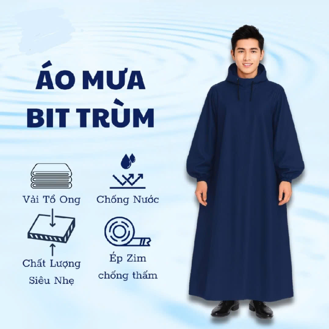 ÁO MƯA BÍT KÍN NGƯỜI CHẤT VẢI DÙ TỔ ONG MỀM NHẸ