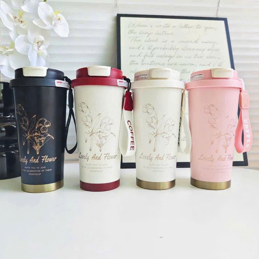 Ly Giữ Nhiệt Hoa Lyly 500ml Có Dây Cầm