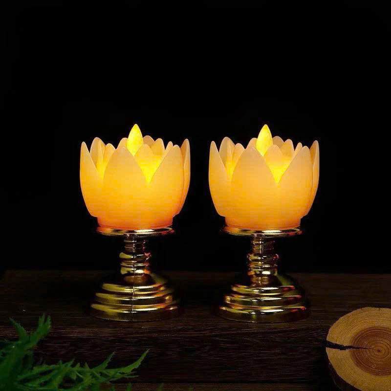 Bộ 2 Đèn LED Hoa Sen Dùng Pin - Trang Trí Bàn Th..ờ An Toàn và Đẹp Mắt
