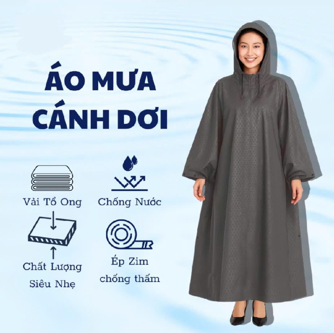Áo Mưa Cánh Dơi Che Phủ Toàn Thân Vải Polyester Vân Tổ Ong