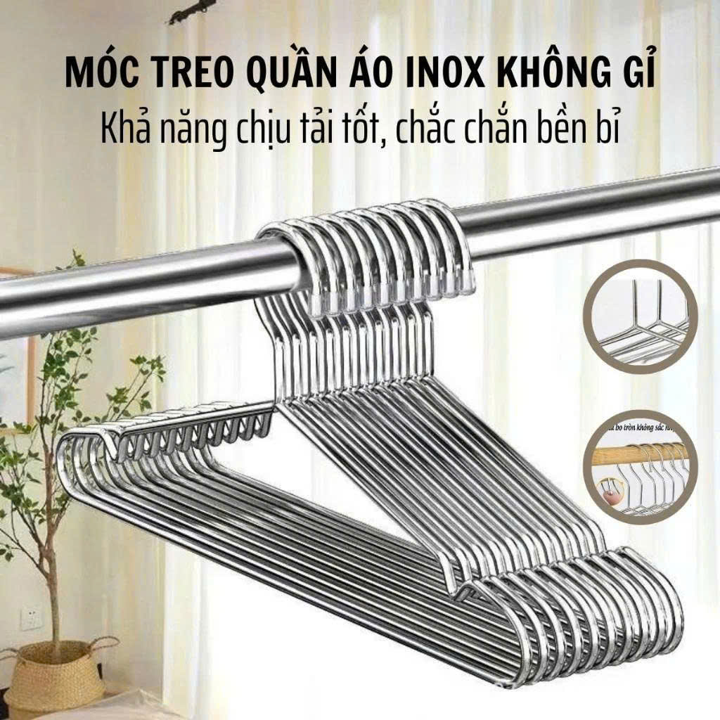 SET 10 MÓC TREO QUẦN ÁO INOX 304 – BỀN BỈ, SÁNG BÓNG, KHÔNG GỈ SÉT