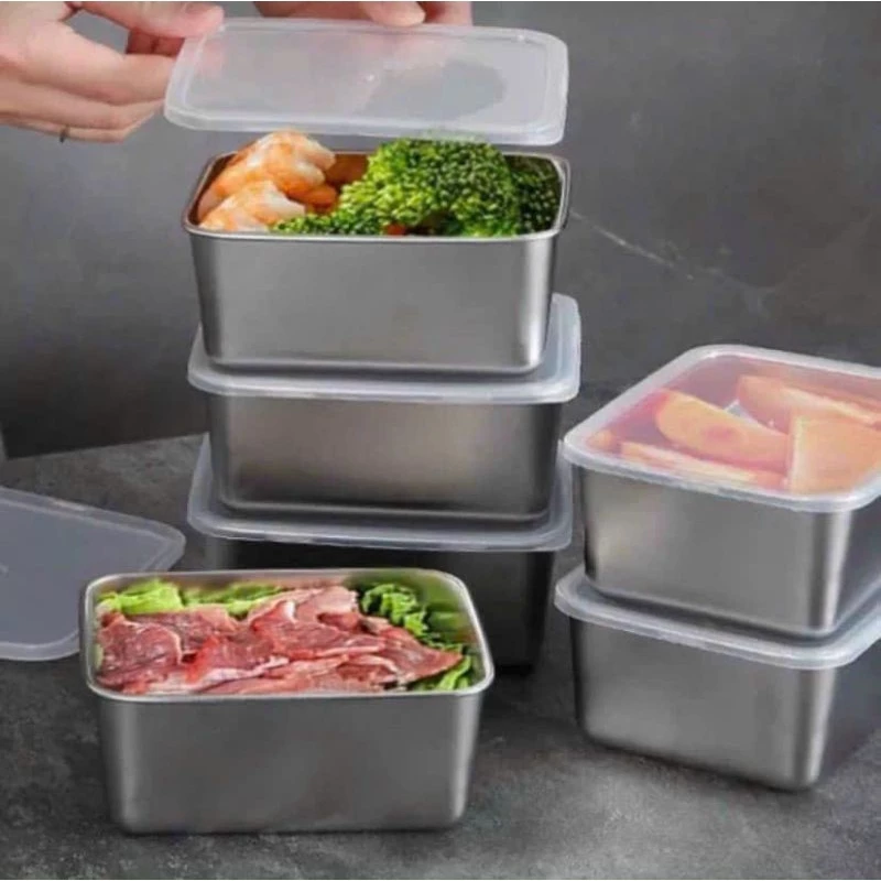 SET 5 Hộp Inox Vuông Size Nhỏ Đựng Thực Phẩm Có Nắp Đậy