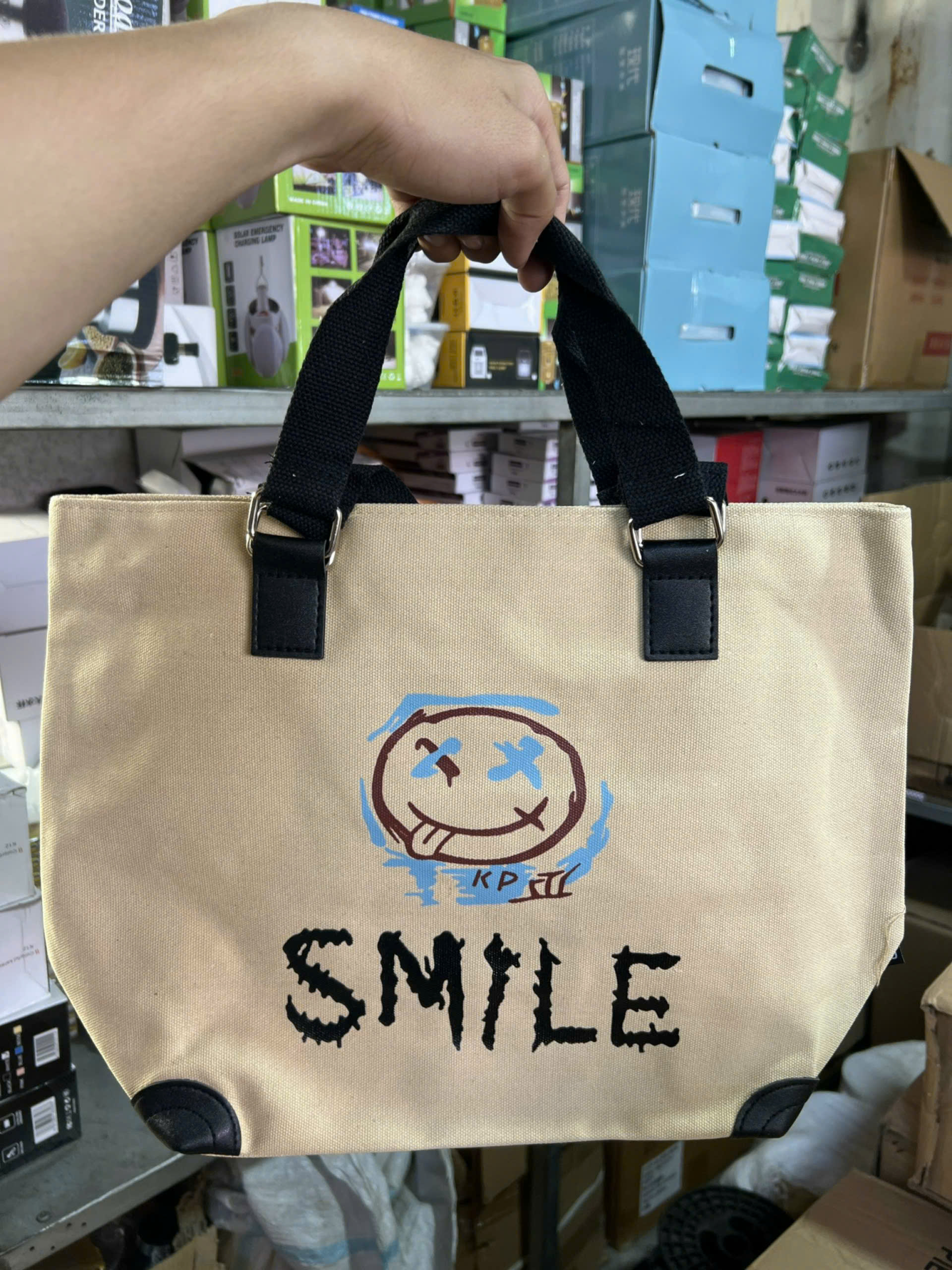 TÚI QUAI XÁCH VẢI CANVAS ĐỰNG ĐỒ SMILE