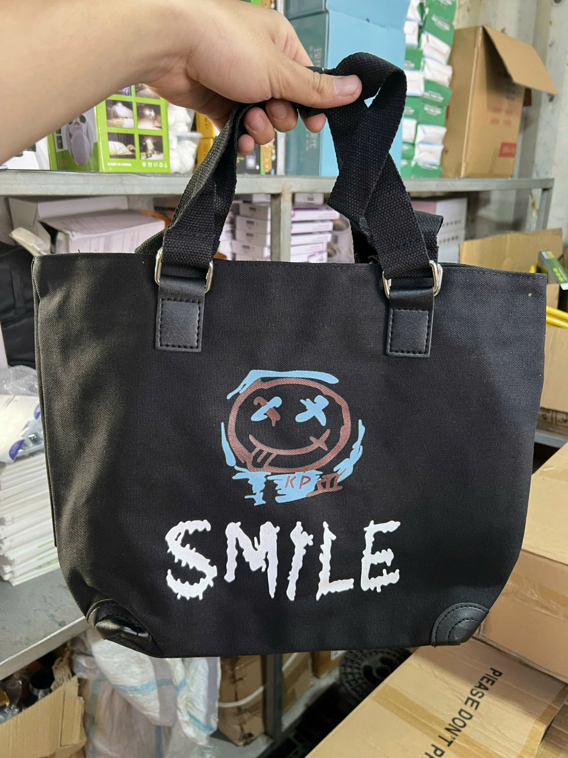 TÚI QUAI XÁCH VẢI CANVAS ĐỰNG ĐỒ SMILE