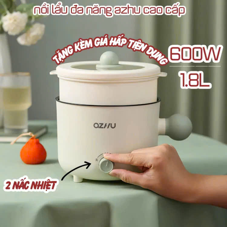 NỒI LẨU ĐIỆN MINI OZHU CÓ LỒNG HẤP CAO CẤP