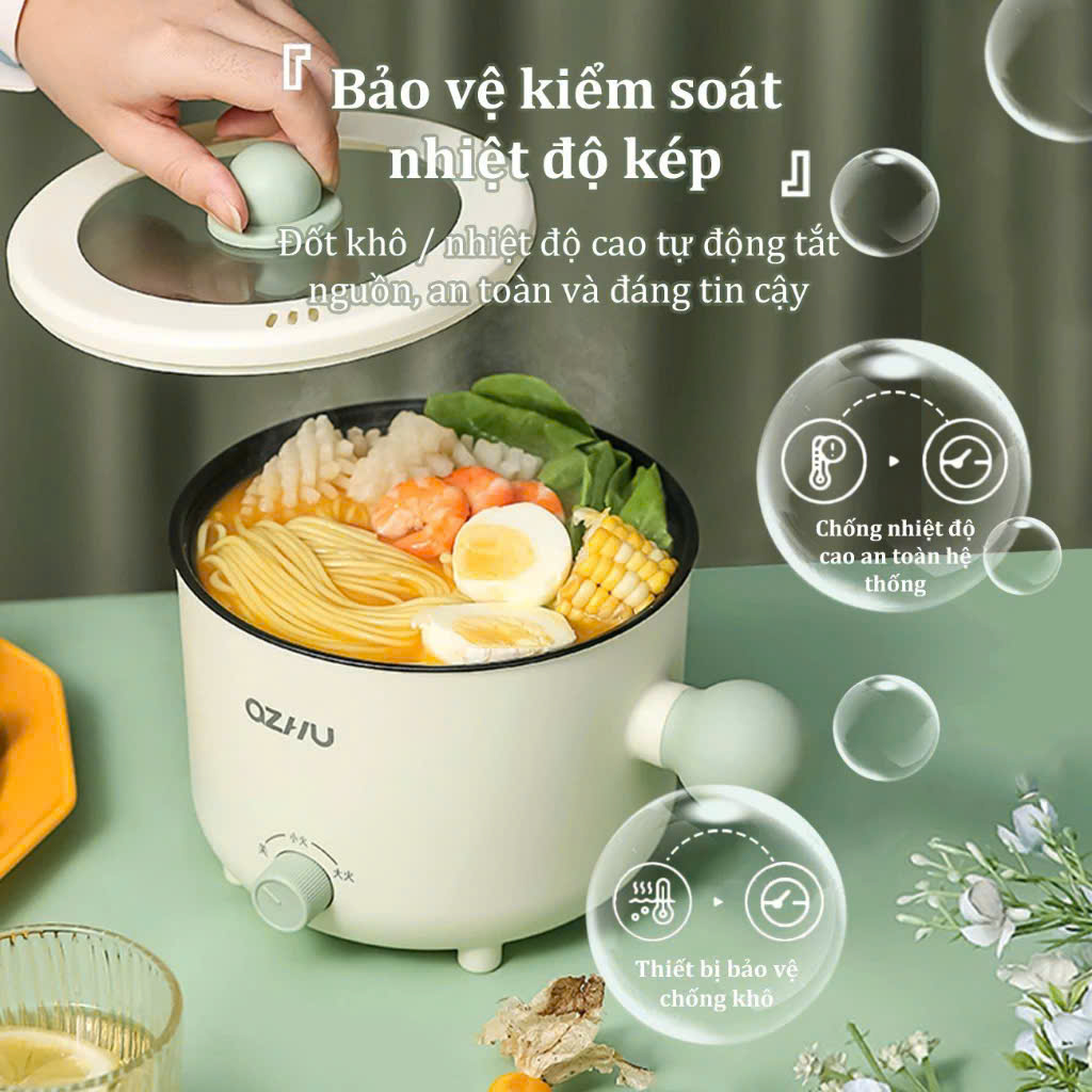 NỒI LẨU ĐIỆN MINI OZHU CÓ LỒNG HẤP CAO CẤP
