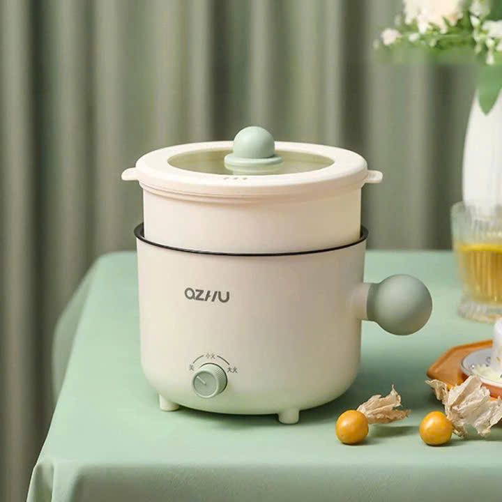 NỒI LẨU ĐIỆN MINI OZHU CÓ LỒNG HẤP CAO CẤP