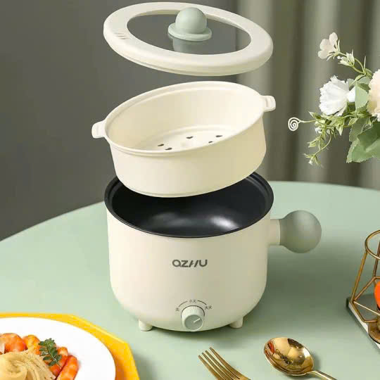 NỒI LẨU ĐIỆN MINI OZHU CÓ LỒNG HẤP CAO CẤP