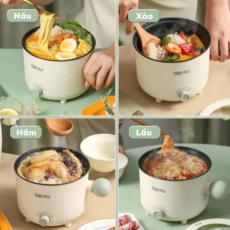 NỒI LẨU ĐIỆN MINI OZHU CÓ LỒNG HẤP CAO CẤP