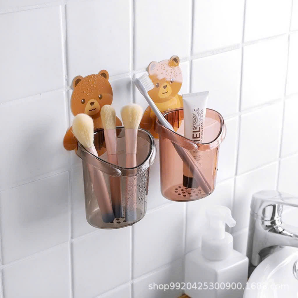 SET 5 CỐC GẤU DÁN TƯỜNG ĐỰNG BÀN CHẢI
