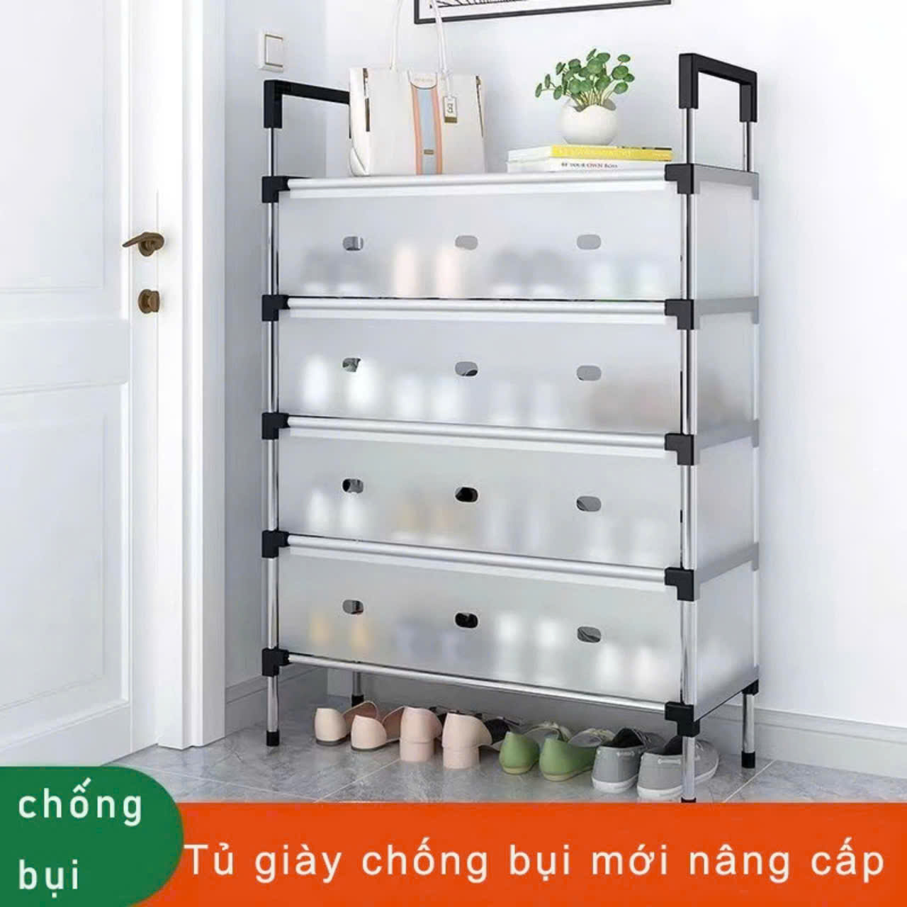 KỆ ĐỂ GIẦY, DÉP 5 TẦNG INOX CHỐNG BỤI CAO CẤP