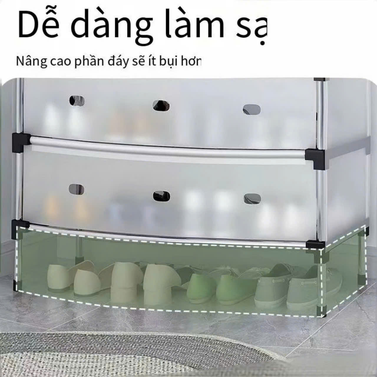KỆ ĐỂ GIẦY, DÉP 5 TẦNG INOX CHỐNG BỤI CAO CẤP