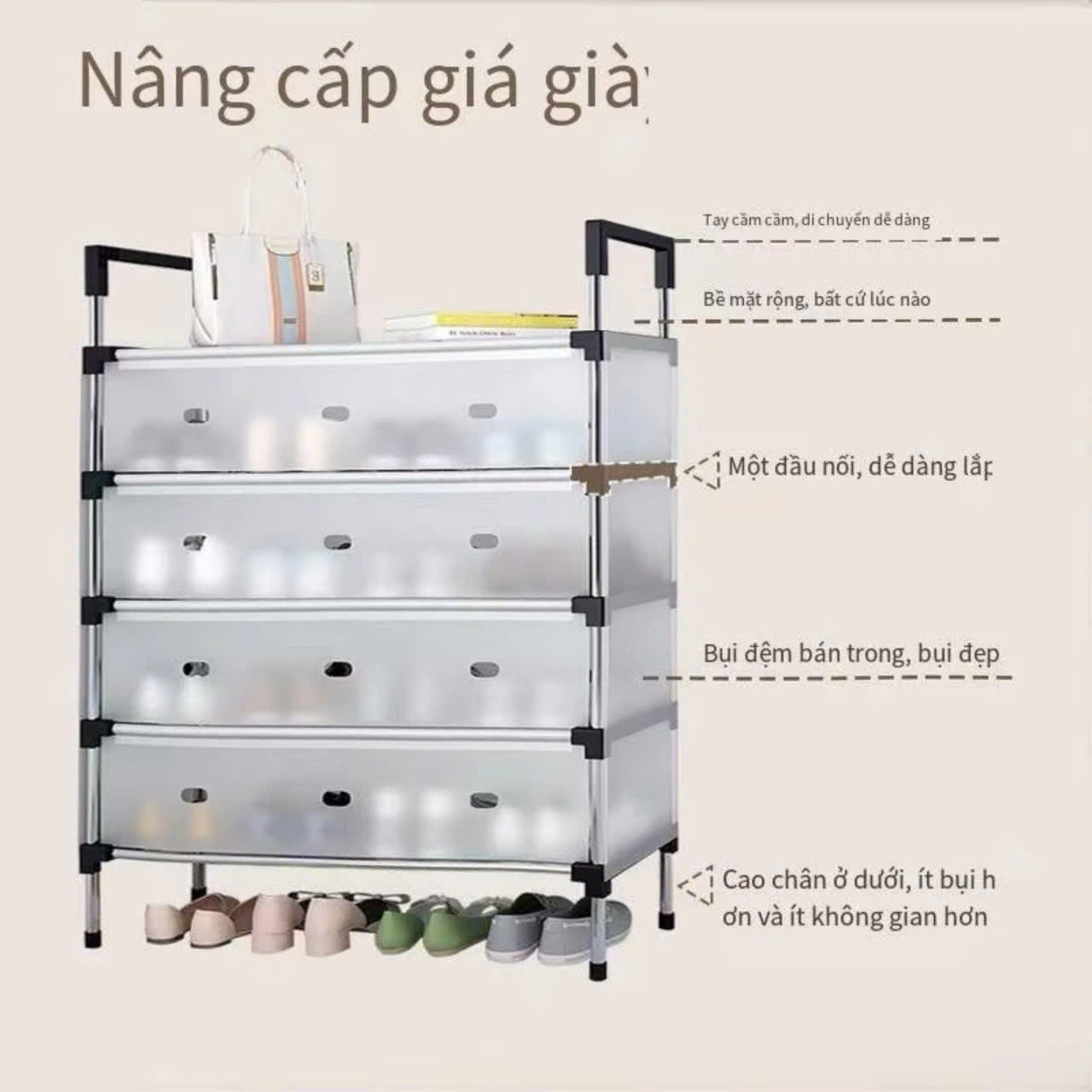 KỆ ĐỂ GIẦY, DÉP 5 TẦNG INOX CHỐNG BỤI CAO CẤP