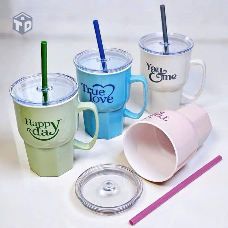 Ly Quai Ống Hút 550ml TLT True Love, Happy day..