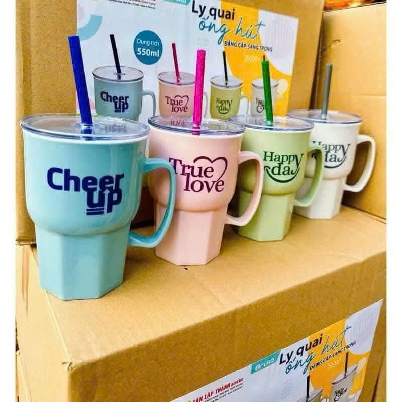 Ly Quai Ống Hút 550ml TLT True Love, Happy day..
