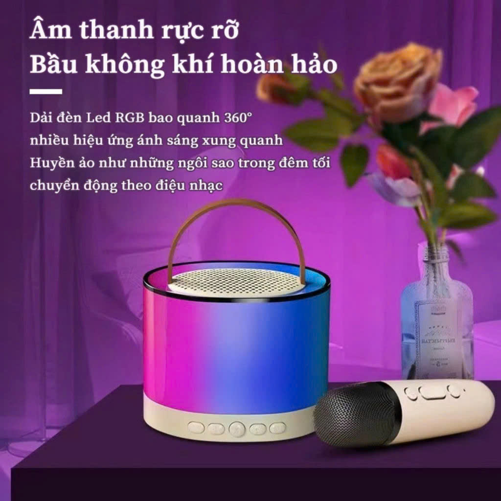 BỘ LOA BLUETOOTH KÈM 2 MIC K52 CÓ ĐÈN LED