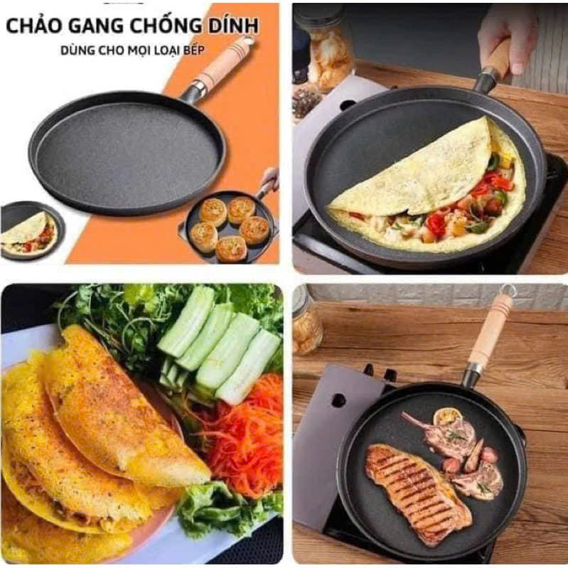 CHẢO GANG CÁN GỖ SIZE 20cm