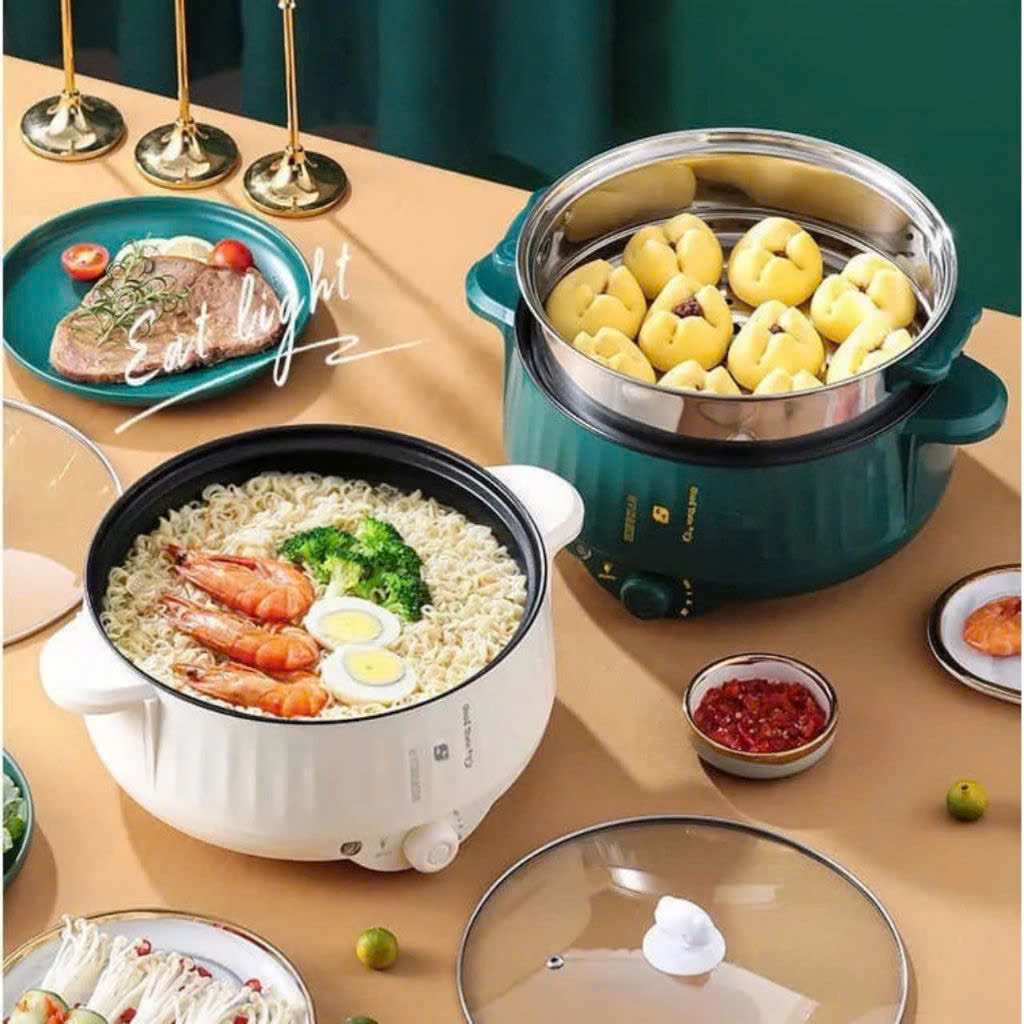NỒI LẨU ĐIỆN KÈM HẤP 2 TẦNG INOX 28cm