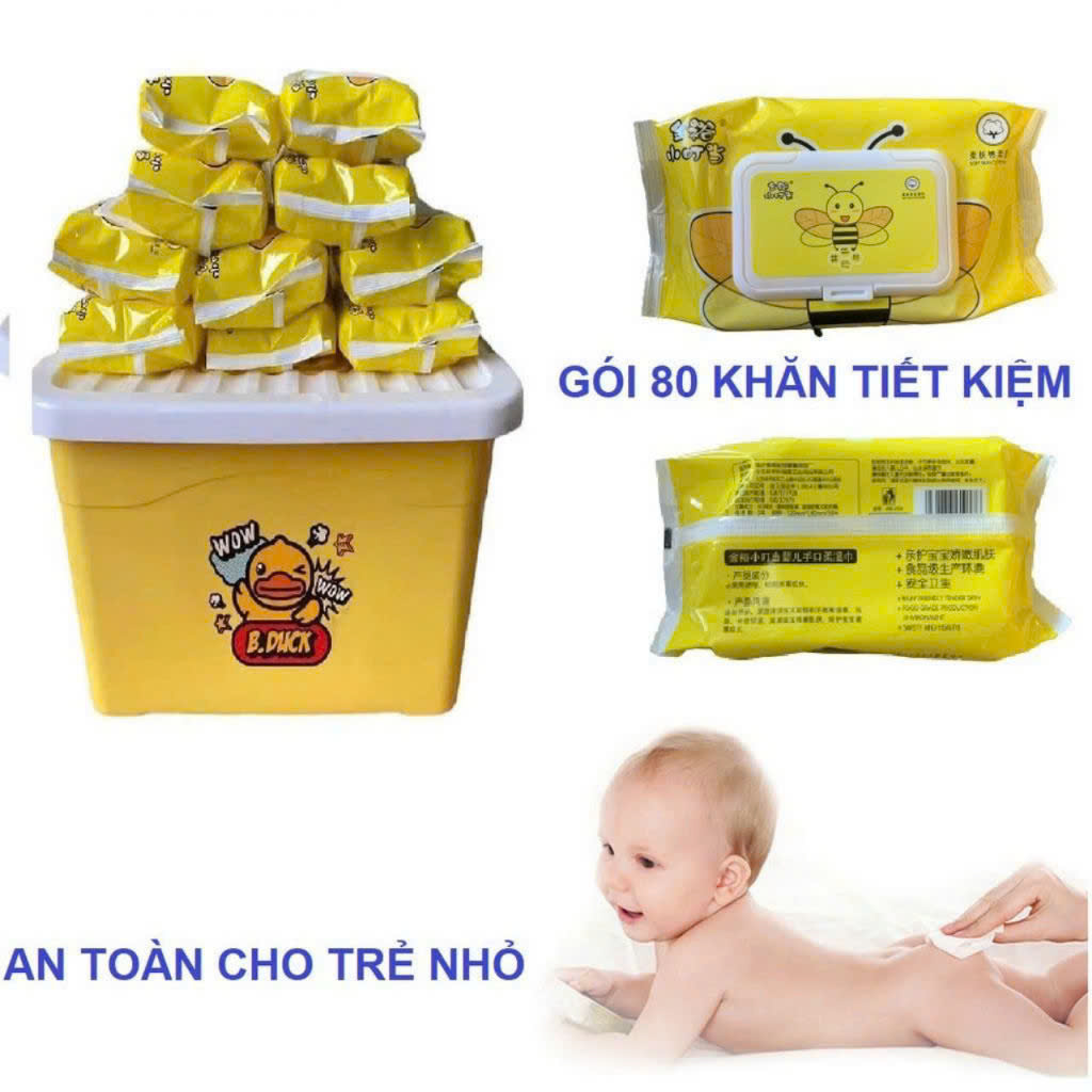KHĂN GIẤY ƯỚT VỊT VÀNG #TẶNG KÈM THÙNG NHỰA SIÊU ĐÁNG YÊU