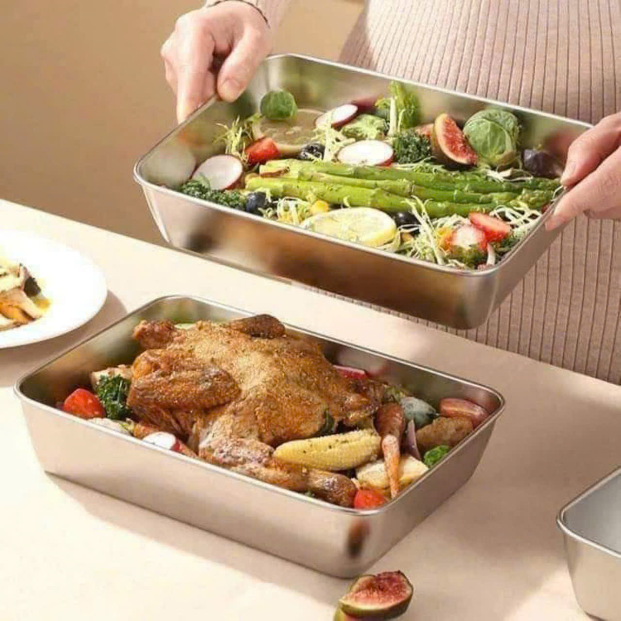 HỘP ĐỰNG THỨC ĂN BẰNG INOX 304 CỠ LỚN CÓ LẮP ĐẬY