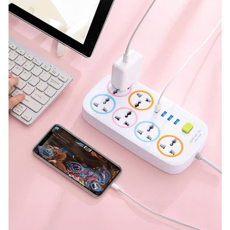 Ổ điện đa năng thông minh 6 lỗ 4 cổng USB tiện dụng