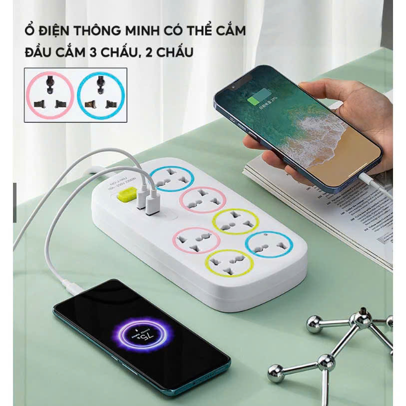 Ổ điện đa năng thông minh 6 lỗ 4 cổng USB tiện dụng