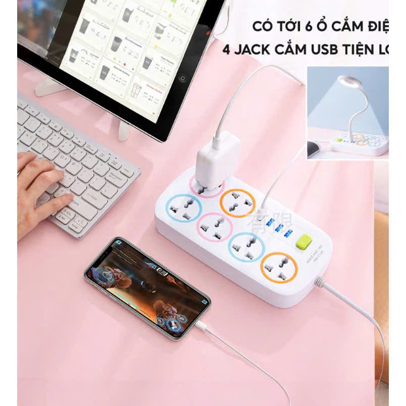 Ổ điện đa năng thông minh 6 lỗ 4 cổng USB tiện dụng