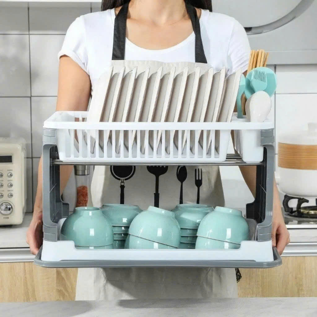 Kệ giá úp bát đĩa 2 tầng ráo nước mẫu mới