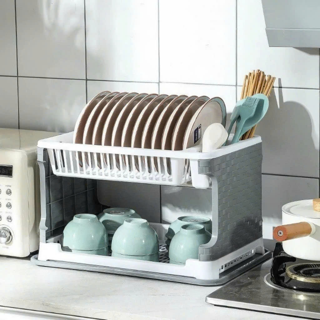Kệ giá úp bát đĩa 2 tầng ráo nước mẫu mới