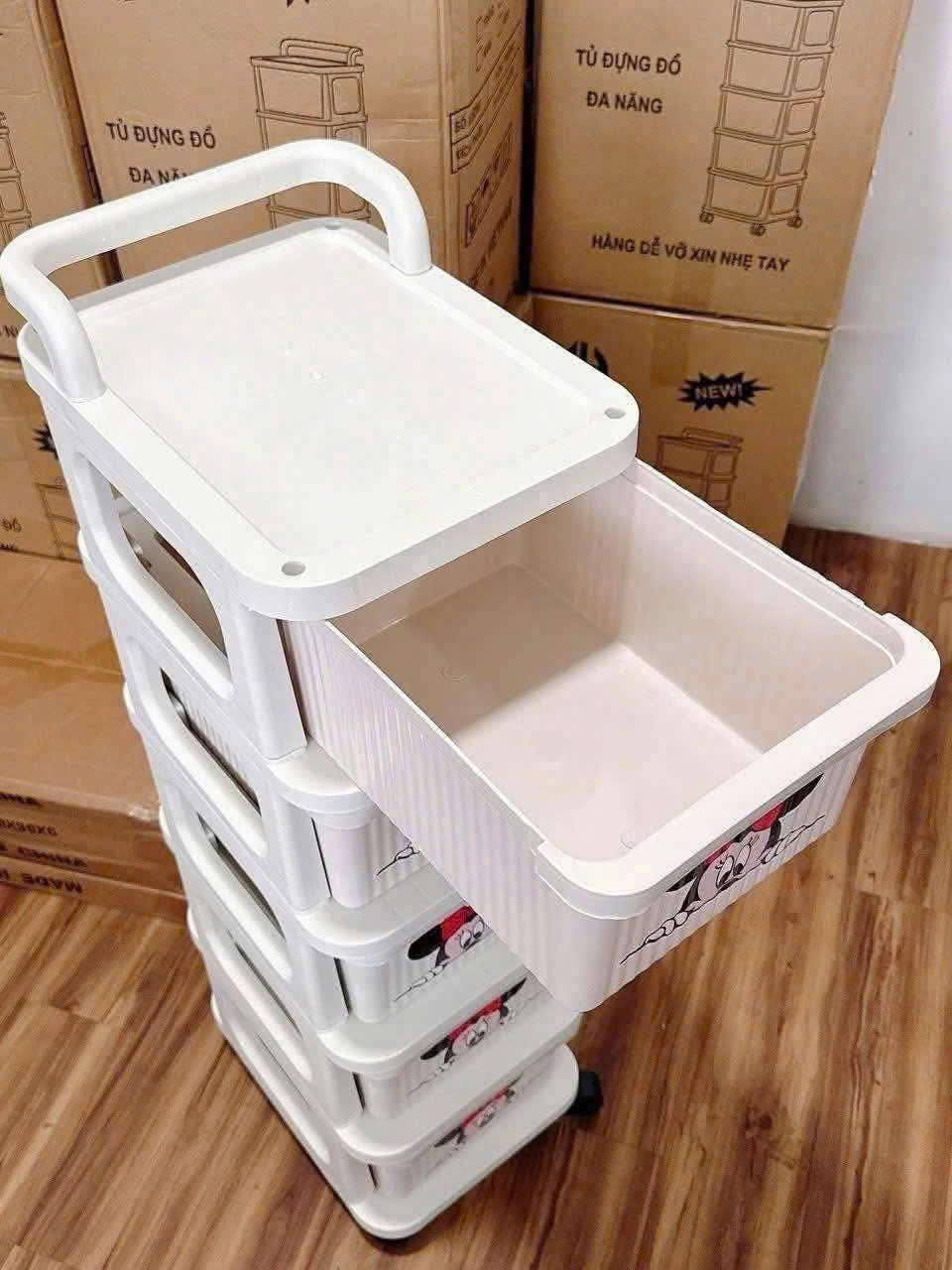 TỦ KÉO ĐA NĂNG MICKEY 4 TẦNG CÓ BÁNH XE