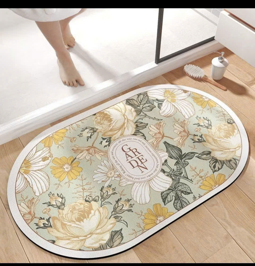 Thảm chùi chân hình OVAL chống trượt hoa văn Thổ Cẩm