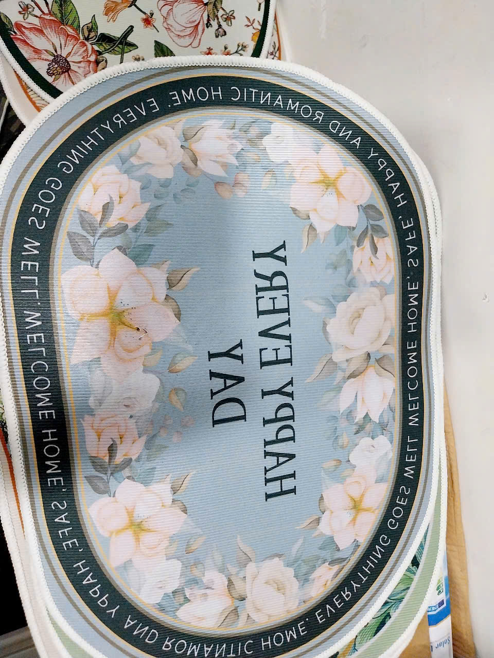 Thảm chùi chân hình OVAL chống trượt hoa văn Thổ Cẩm