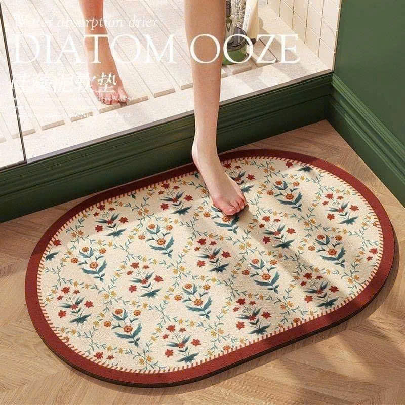Thảm chùi chân hình OVAL chống trượt hoa văn Thổ Cẩm