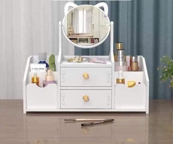 KỆ ĐỰNG MỸ PHẨM GỖ GƯƠNG TAI MÈO 6 NGĂN