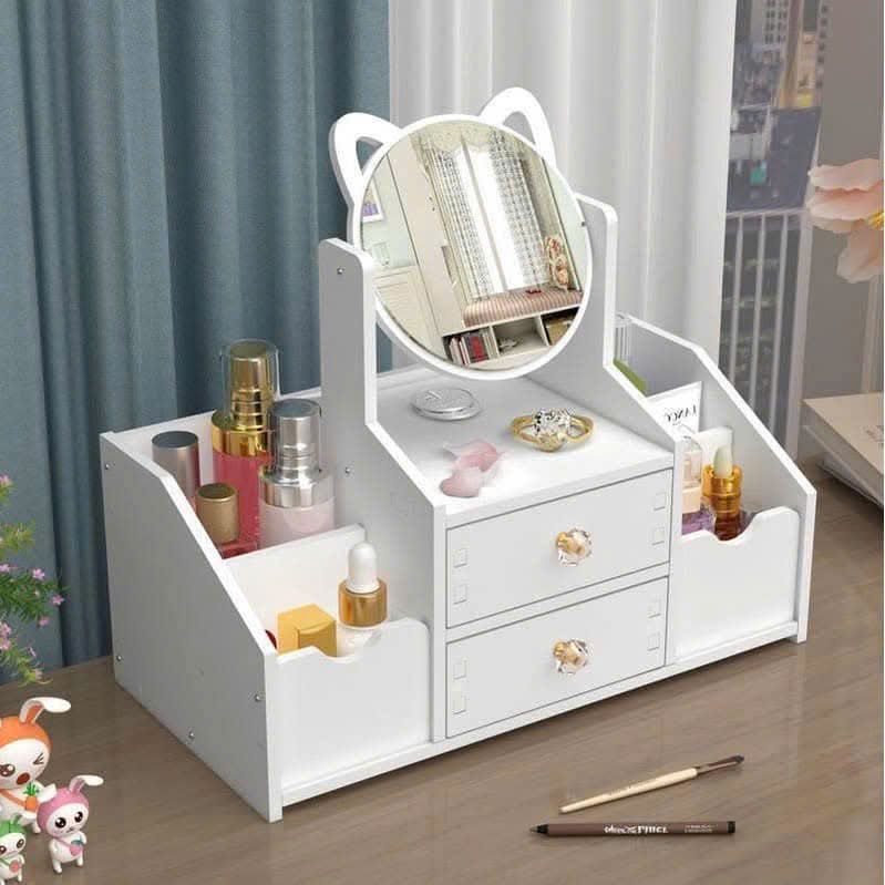 KỆ ĐỰNG MỸ PHẨM GỖ GƯƠNG TAI MÈO 6 NGĂN