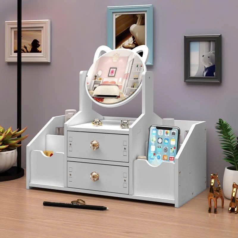 KỆ ĐỰNG MỸ PHẨM GỖ GƯƠNG TAI MÈO 6 NGĂN