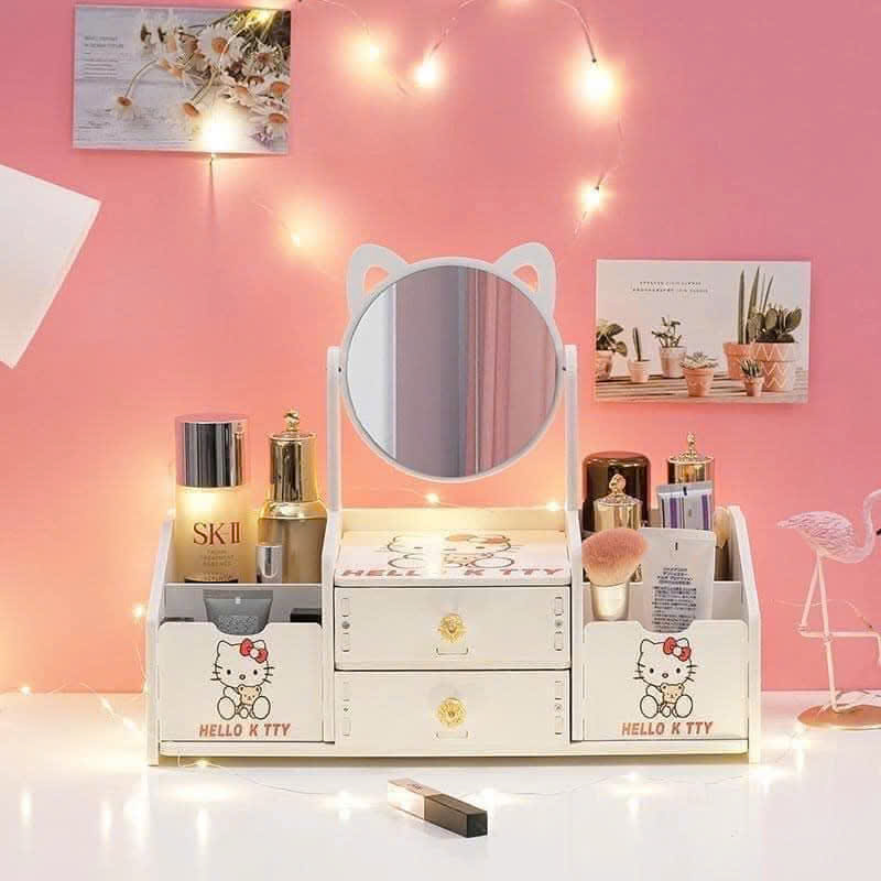 KỆ ĐỰNG MỸ PHẨM GỖ GƯƠNG TAI MÈO 6 NGĂN