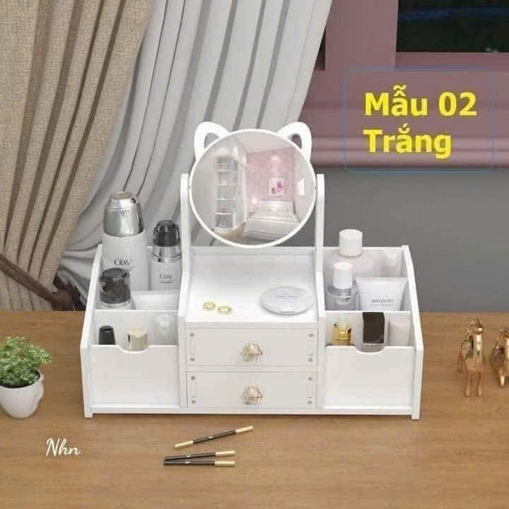 KỆ ĐỰNG MỸ PHẨM GỖ GƯƠNG TAI MÈO 6 NGĂN